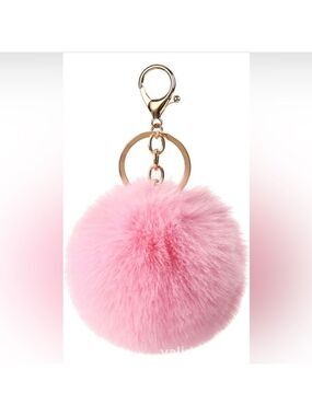 Keychain Bag Charm Pom Pom Fluffy Faux Fur Ball Pink